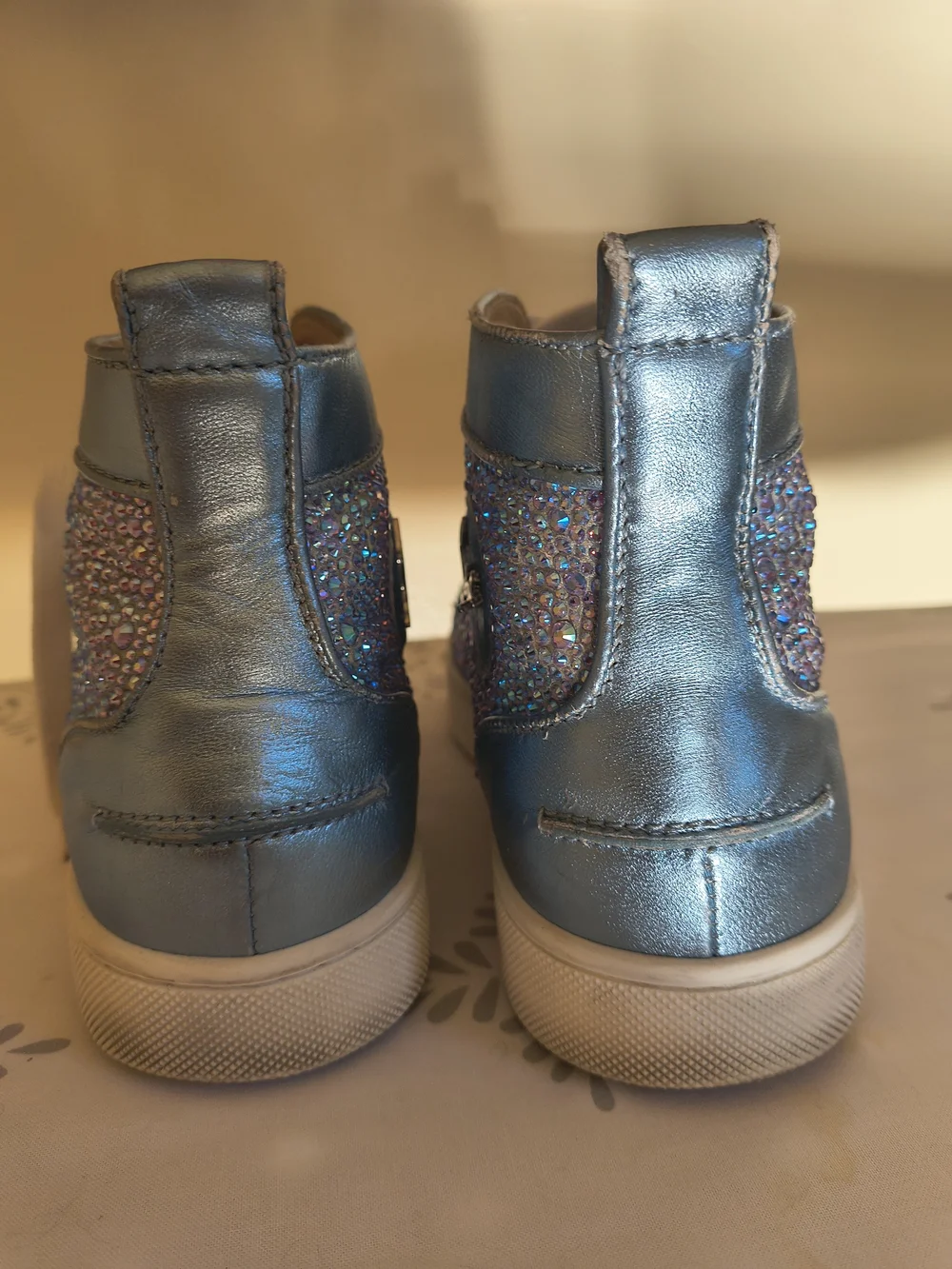Christian Louboutin Metallic Blue Crystal High-Top Sneakers - Picture 7 of 11